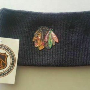 CHICAGO BLACKHAWKS NHL KNIT BLACK HEADBAND EARWARMER WITH TEAM LOGO,VINTAGE NWT